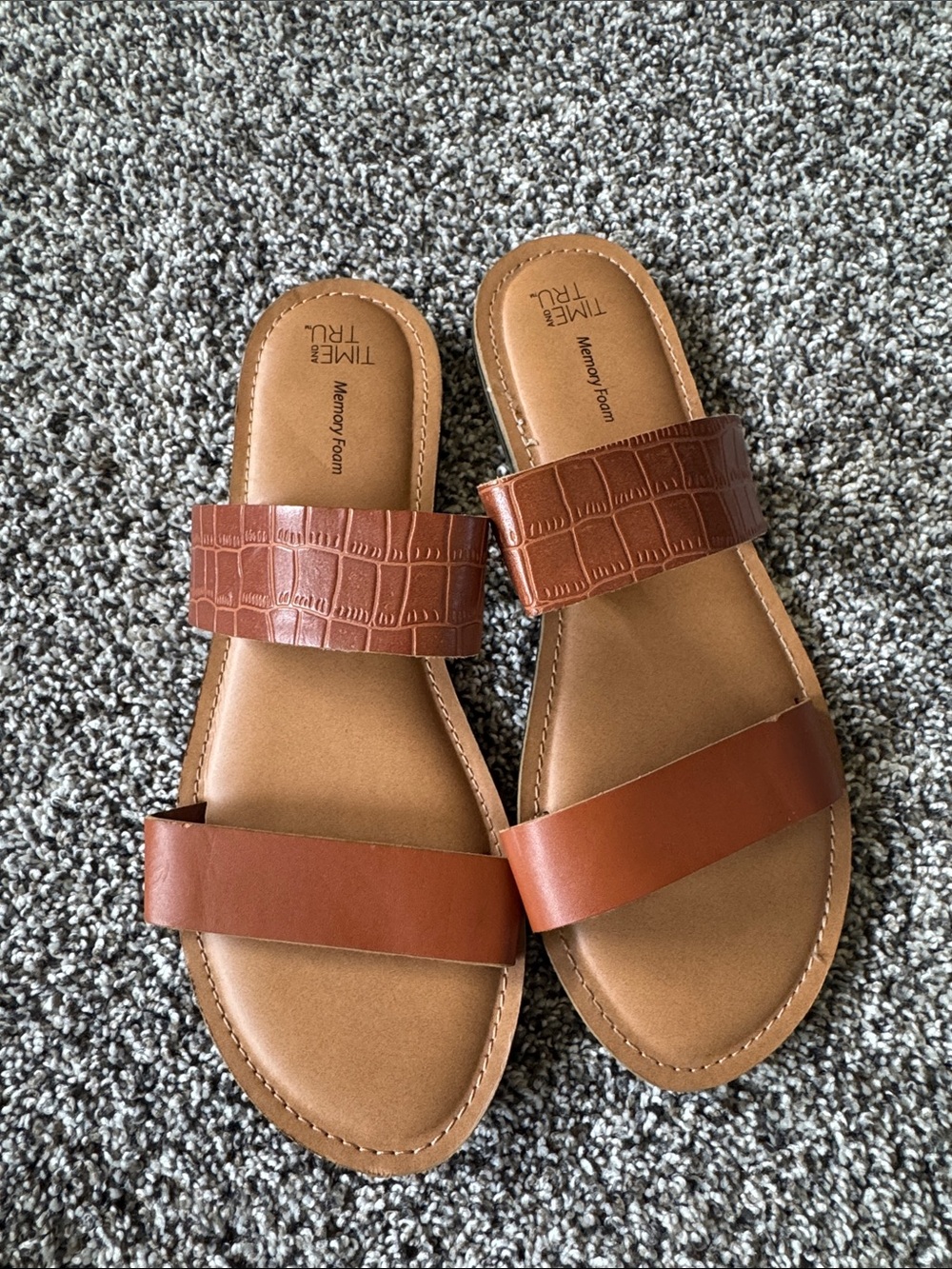 Time and Tru Women's Cognac Double Strap Slide Sandals